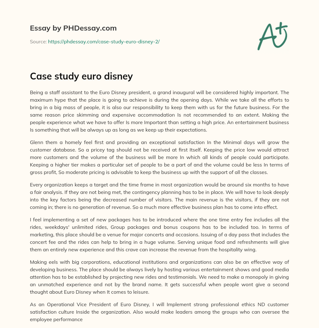 Case study euro disney essay