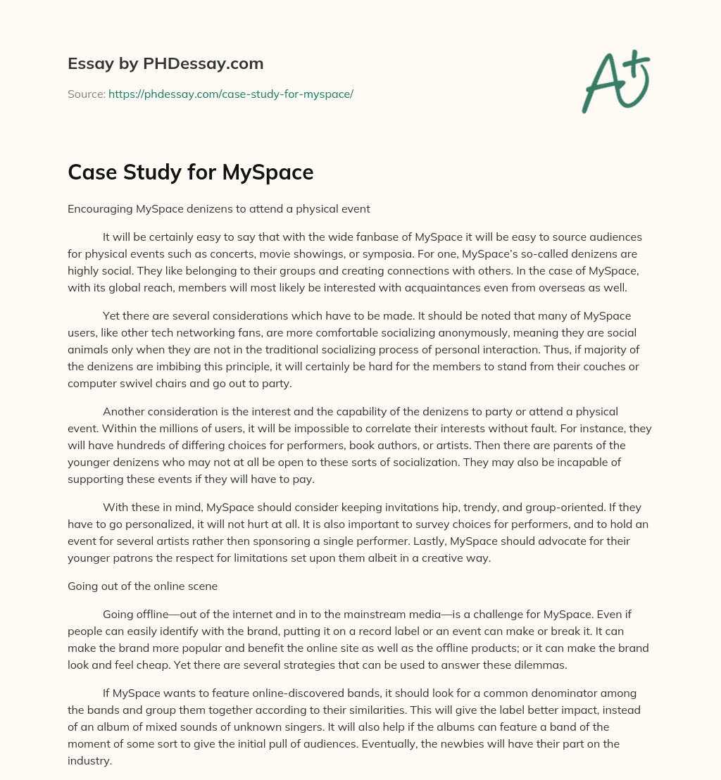 Case Study for MySpace essay