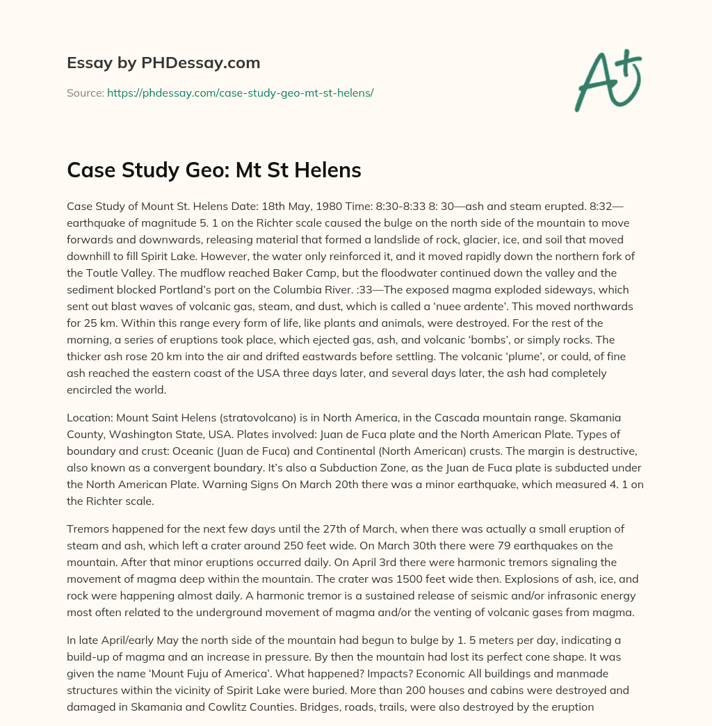 Case Study Geo: Mt St Helens essay