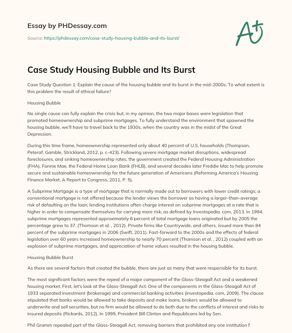 Case Study Housing Bubble and Its Burst essay