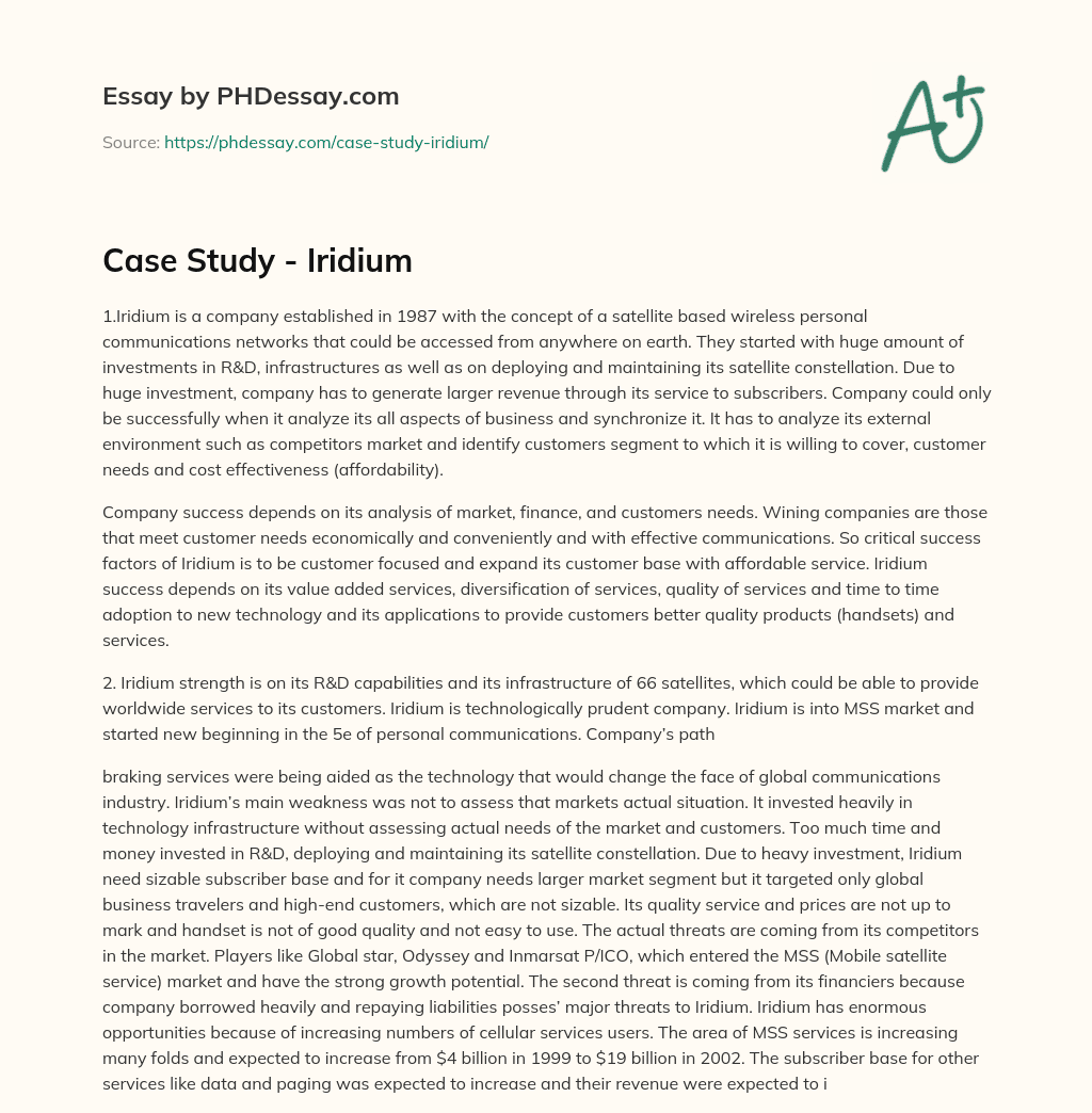 Case Study – Iridium essay