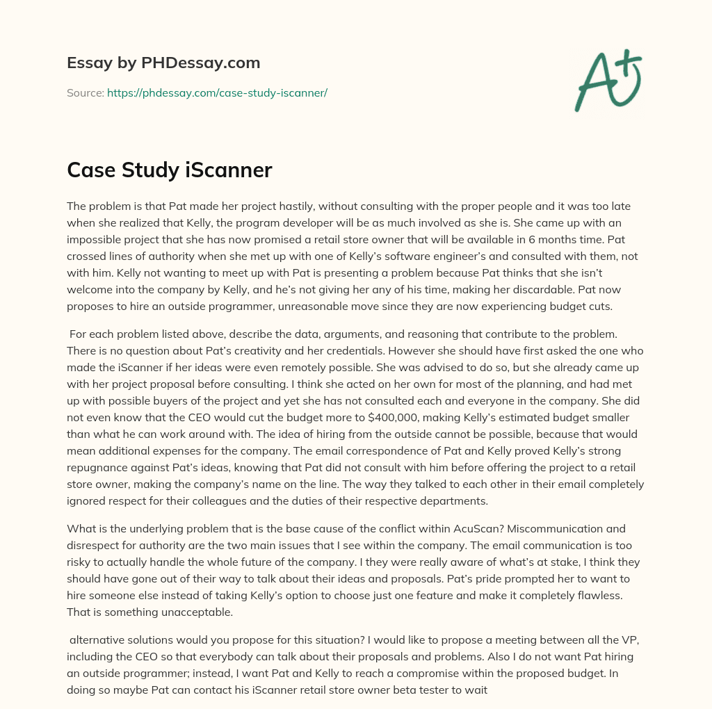 Case Study iScanner essay