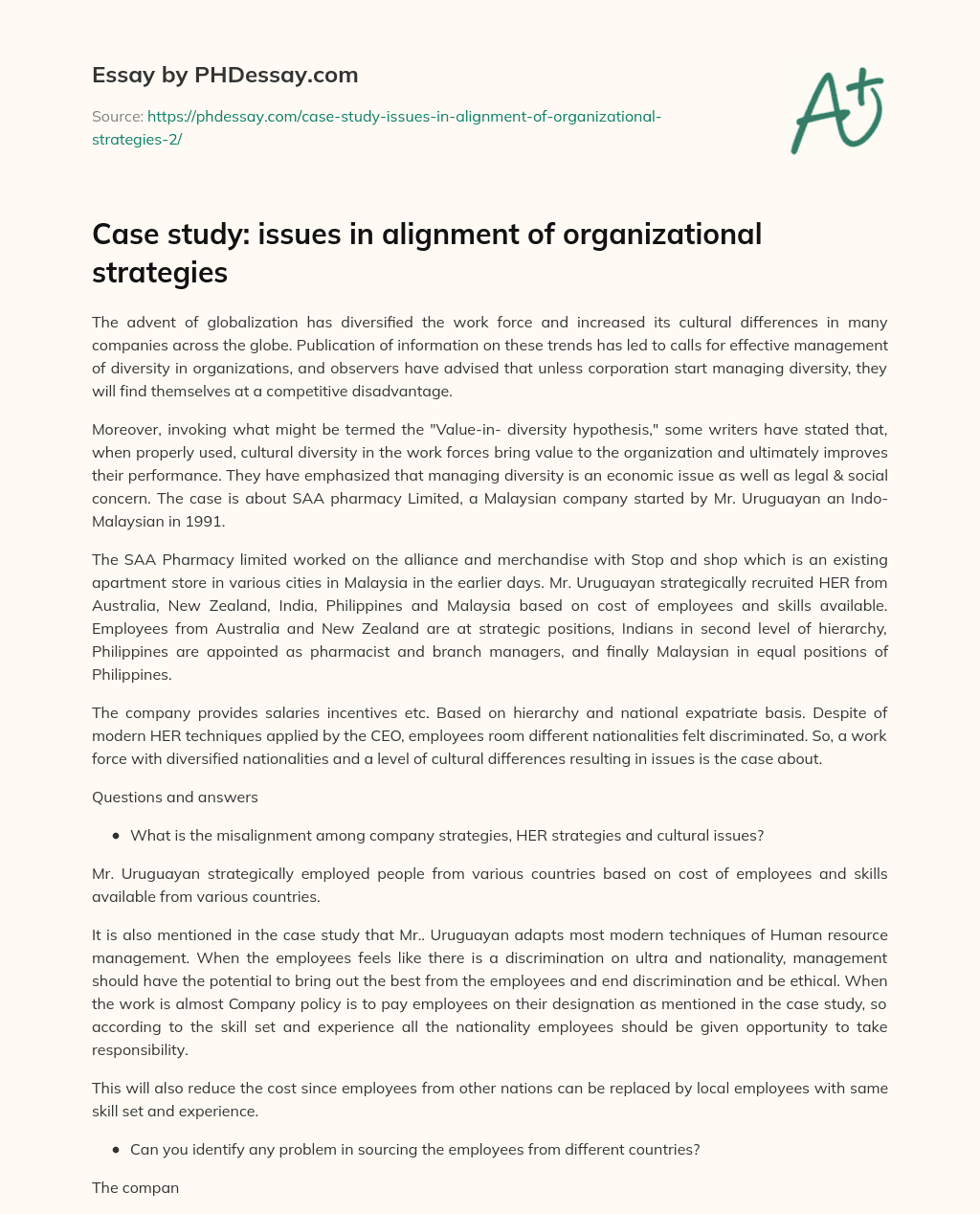 Case study: issues in alignment of organizational strategies essay
