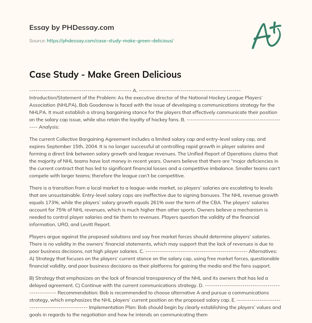 Case Study – Make Green Delicious essay
