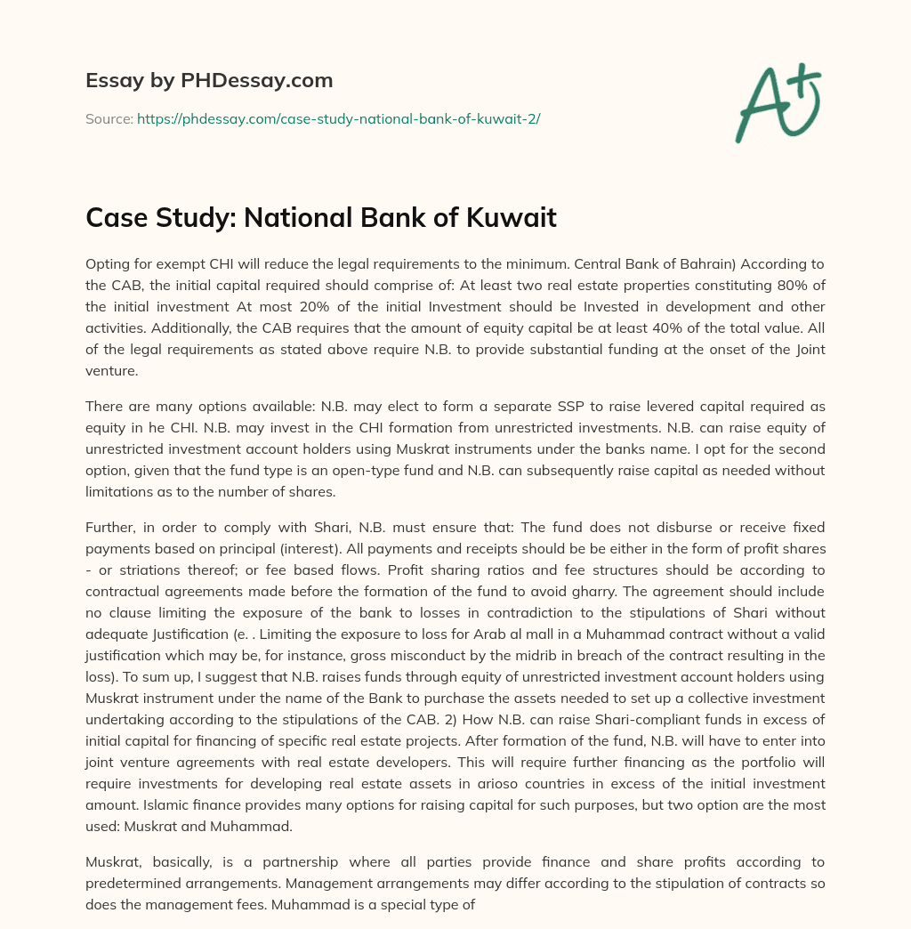 Case Study: National Bank of Kuwait essay