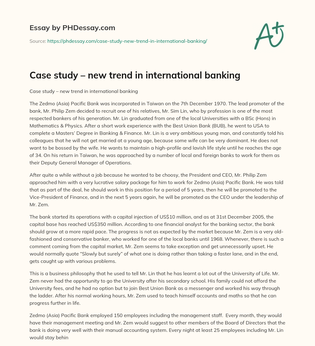 Case study – new trend in international banking essay