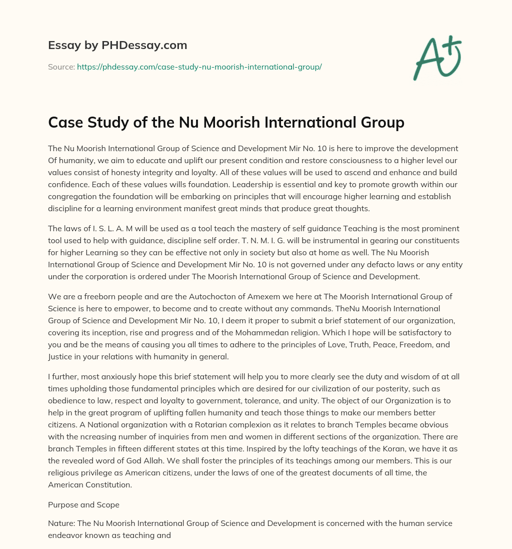 Case Study of the Nu Moorish International Group essay