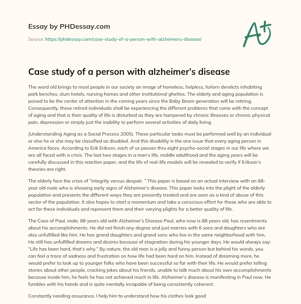 a case study of alzheimer disease