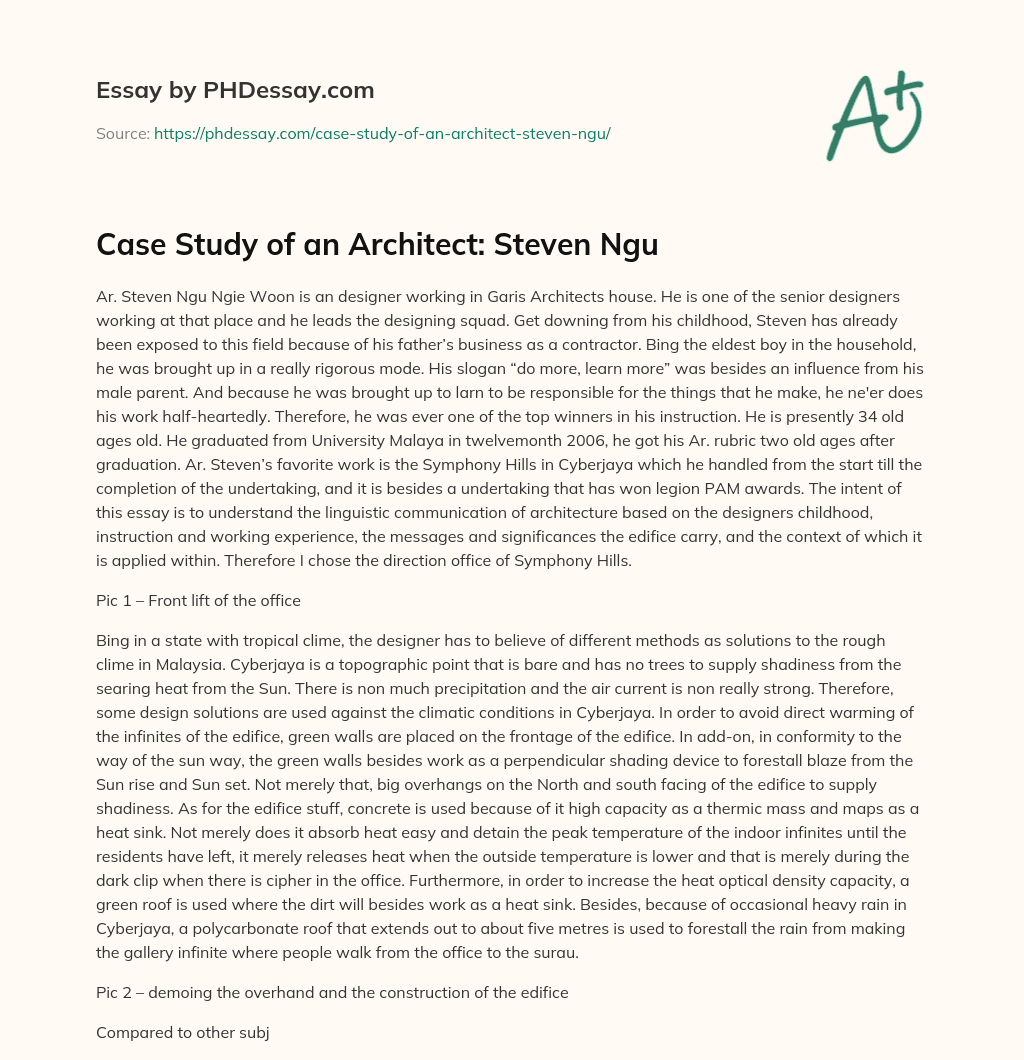 Case Study of an Architect: Steven Ngu essay