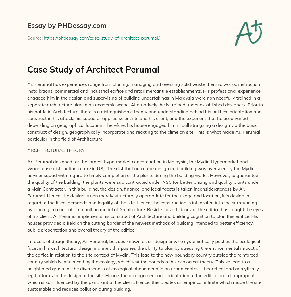 Case Study of Architect Perumal essay