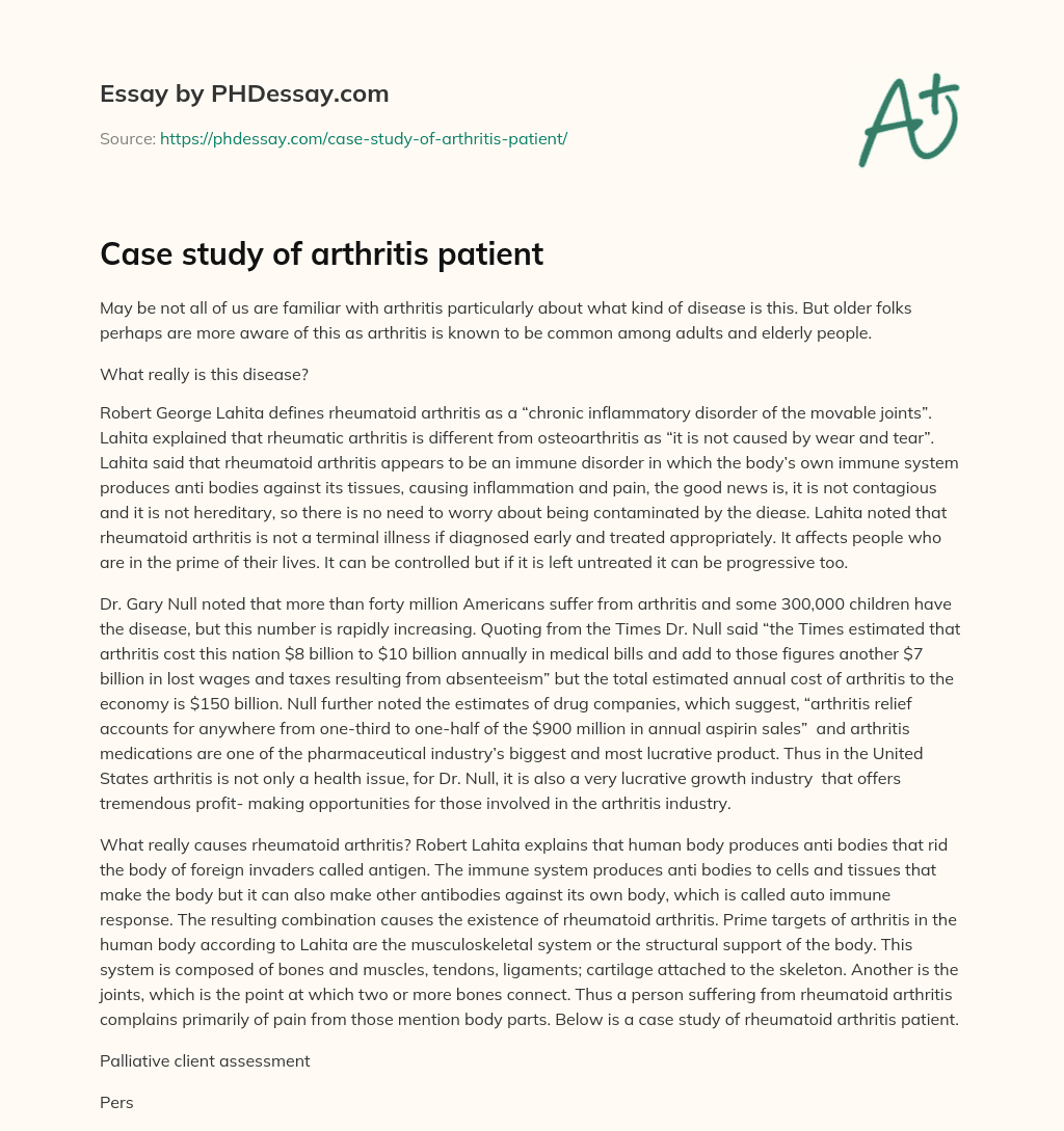 case study for arthritis