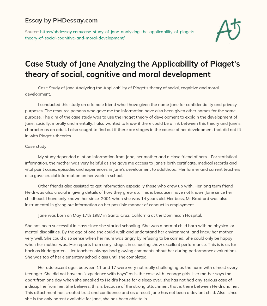 Analyzing Jane’s Development with Piaget’s Theory essay