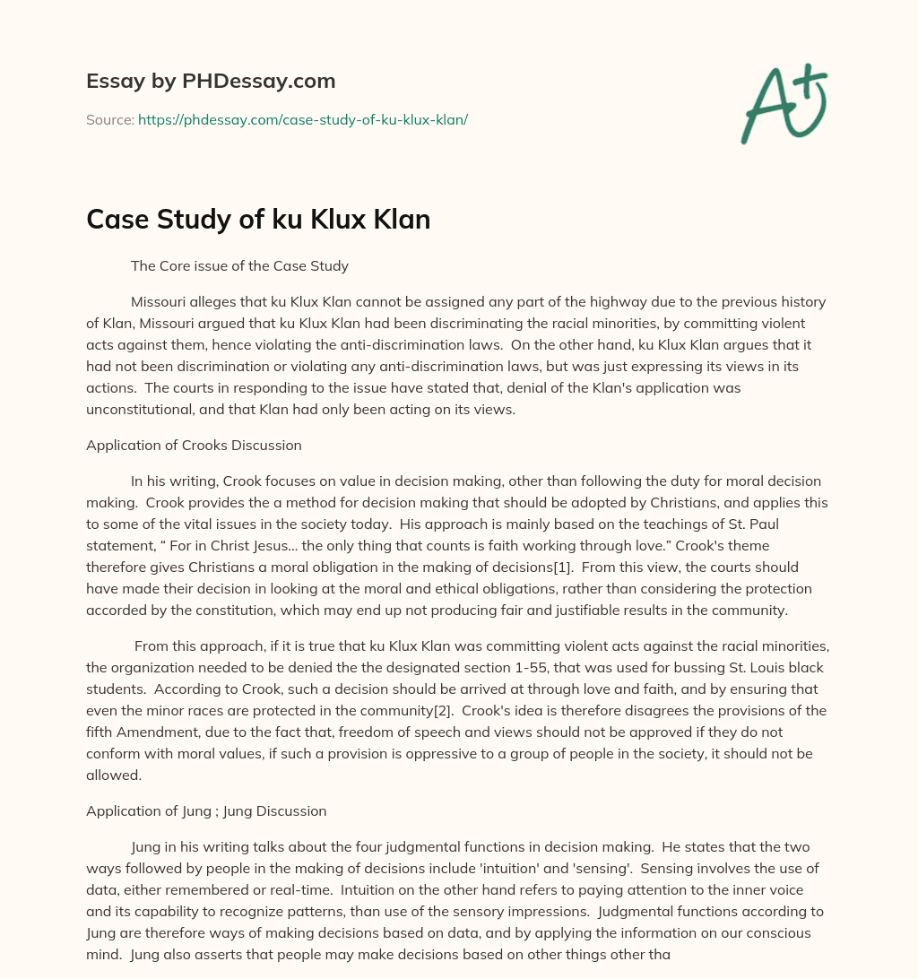 Case Study of ku Klux Klan essay