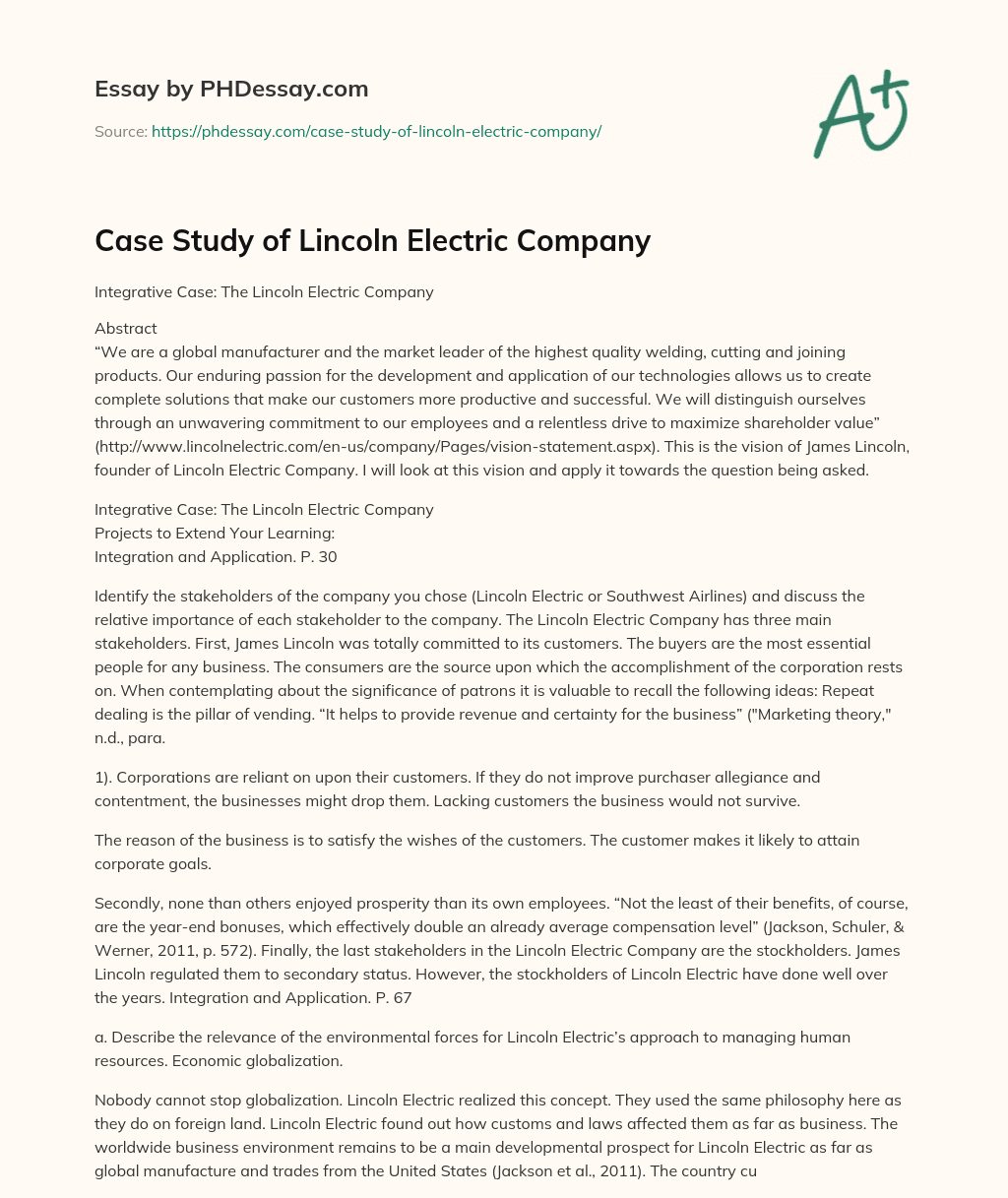 case study lincoln electric company