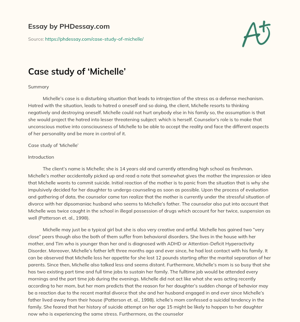 Case study of ‘Michelle’ essay