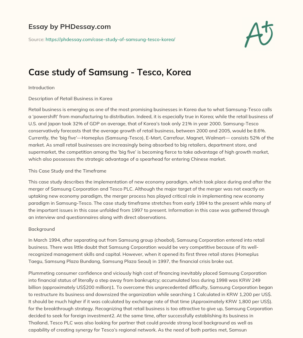 Case study of Samsung – Tesco, Korea essay