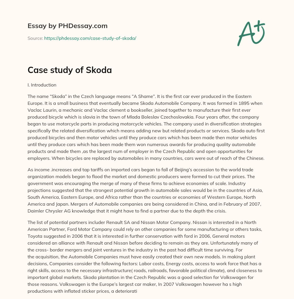 Case study of Skoda essay