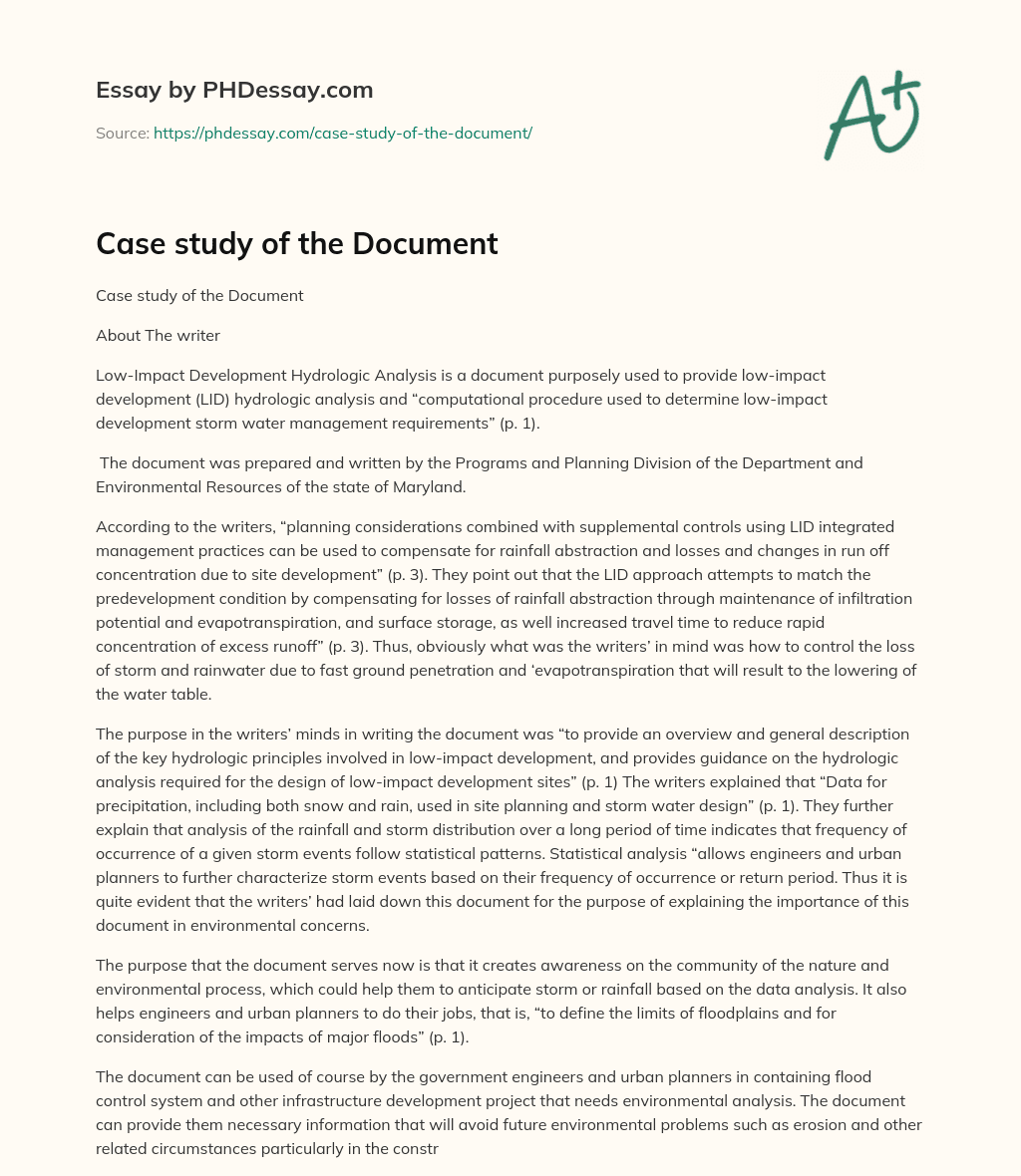 Case study of the Document essay