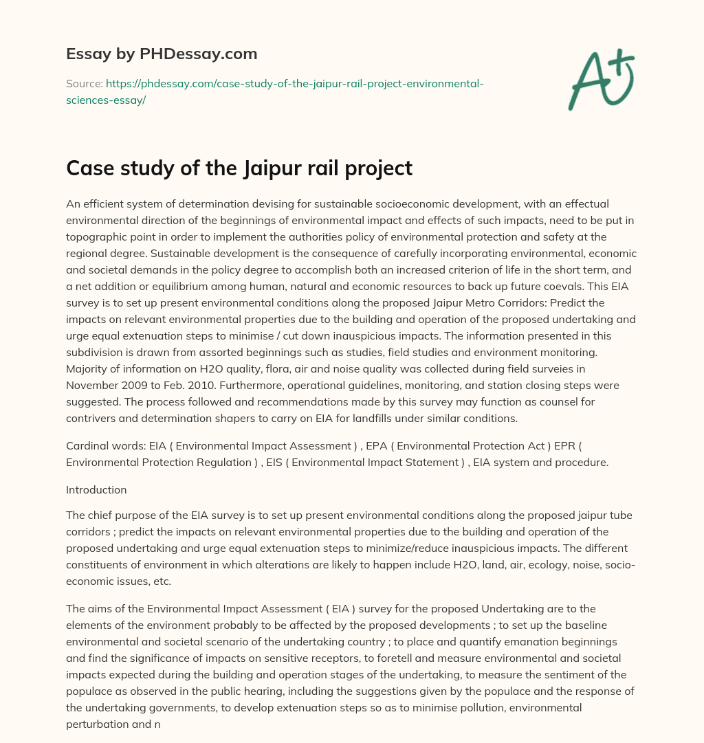 Case study of the Jaipur rail project essay