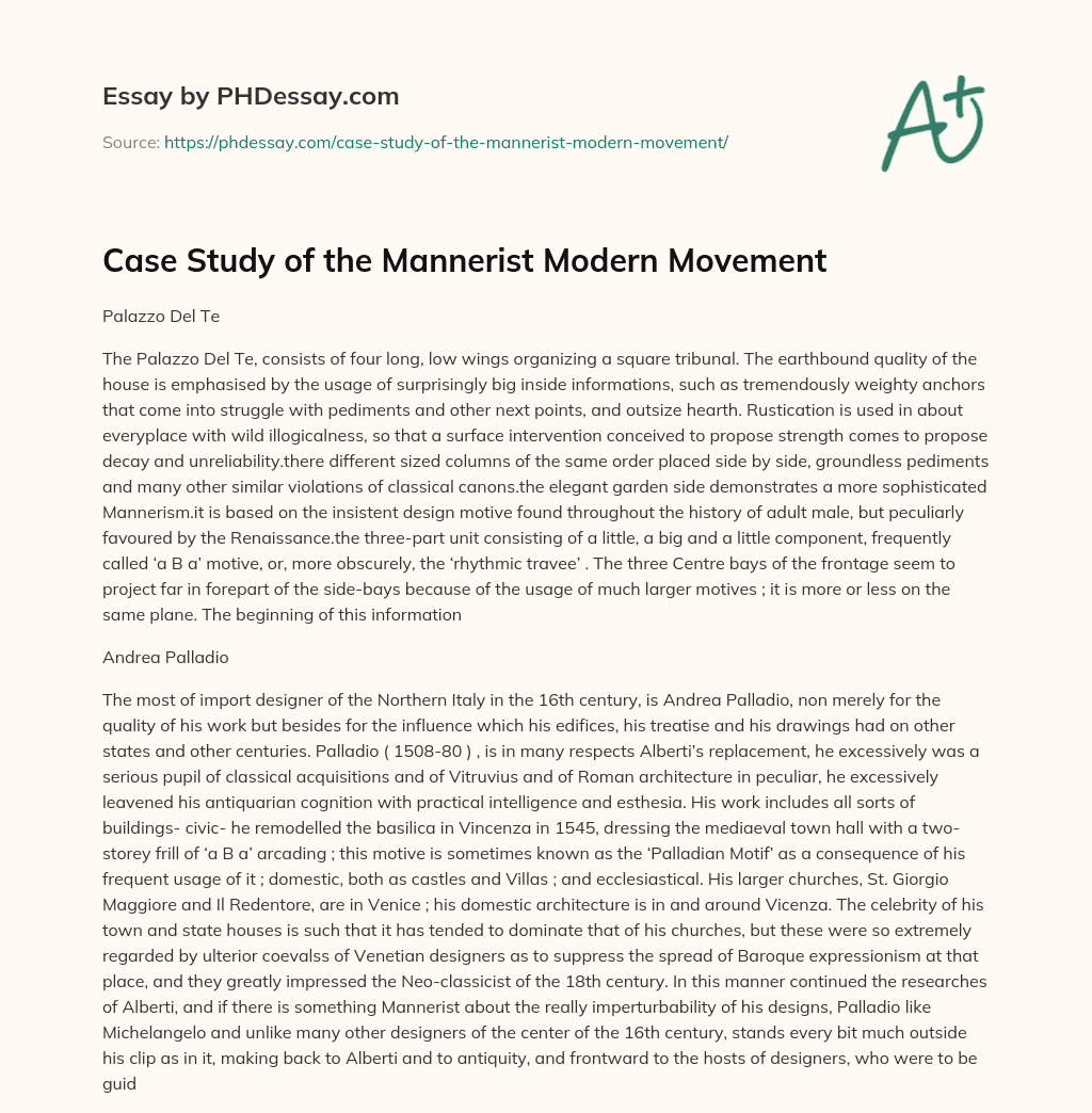Case Study of the Mannerist Modern Movement essay