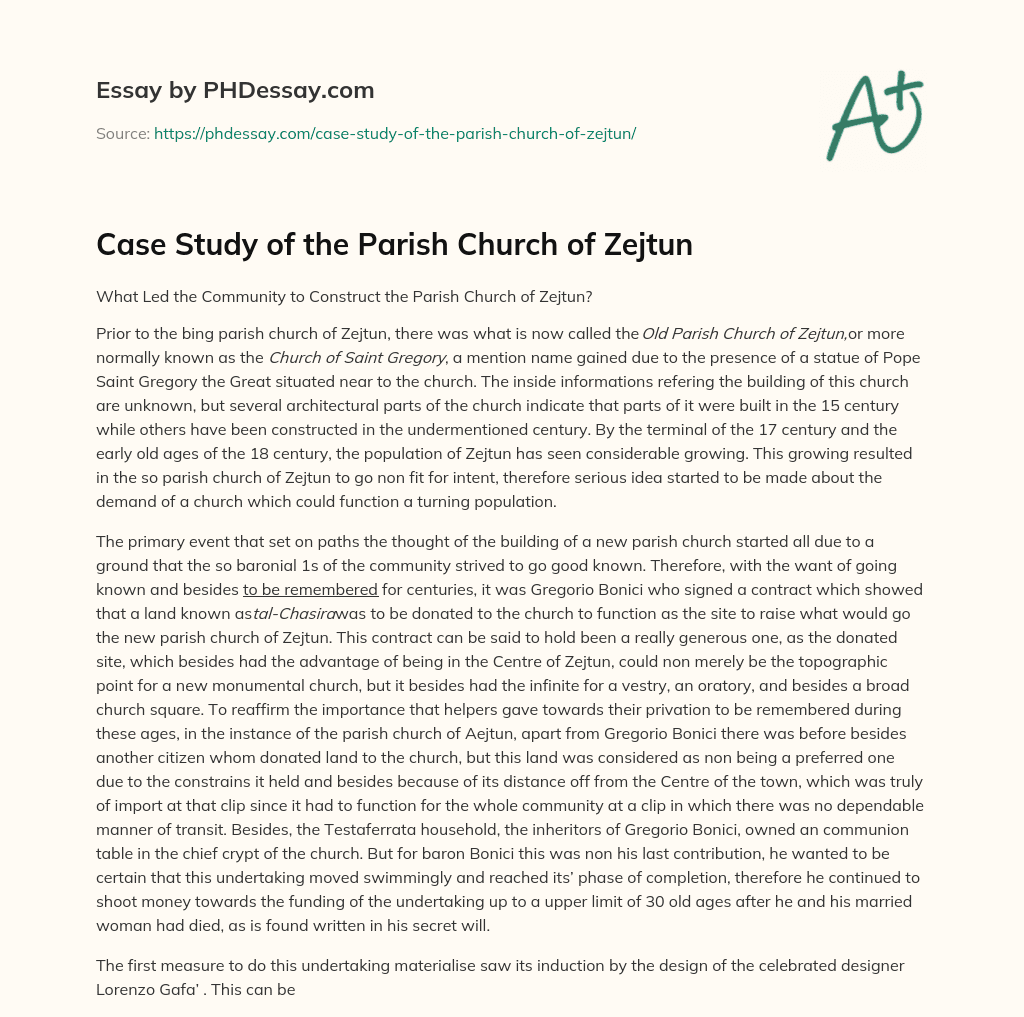 Case Study of the Parish Church of Zejtun essay