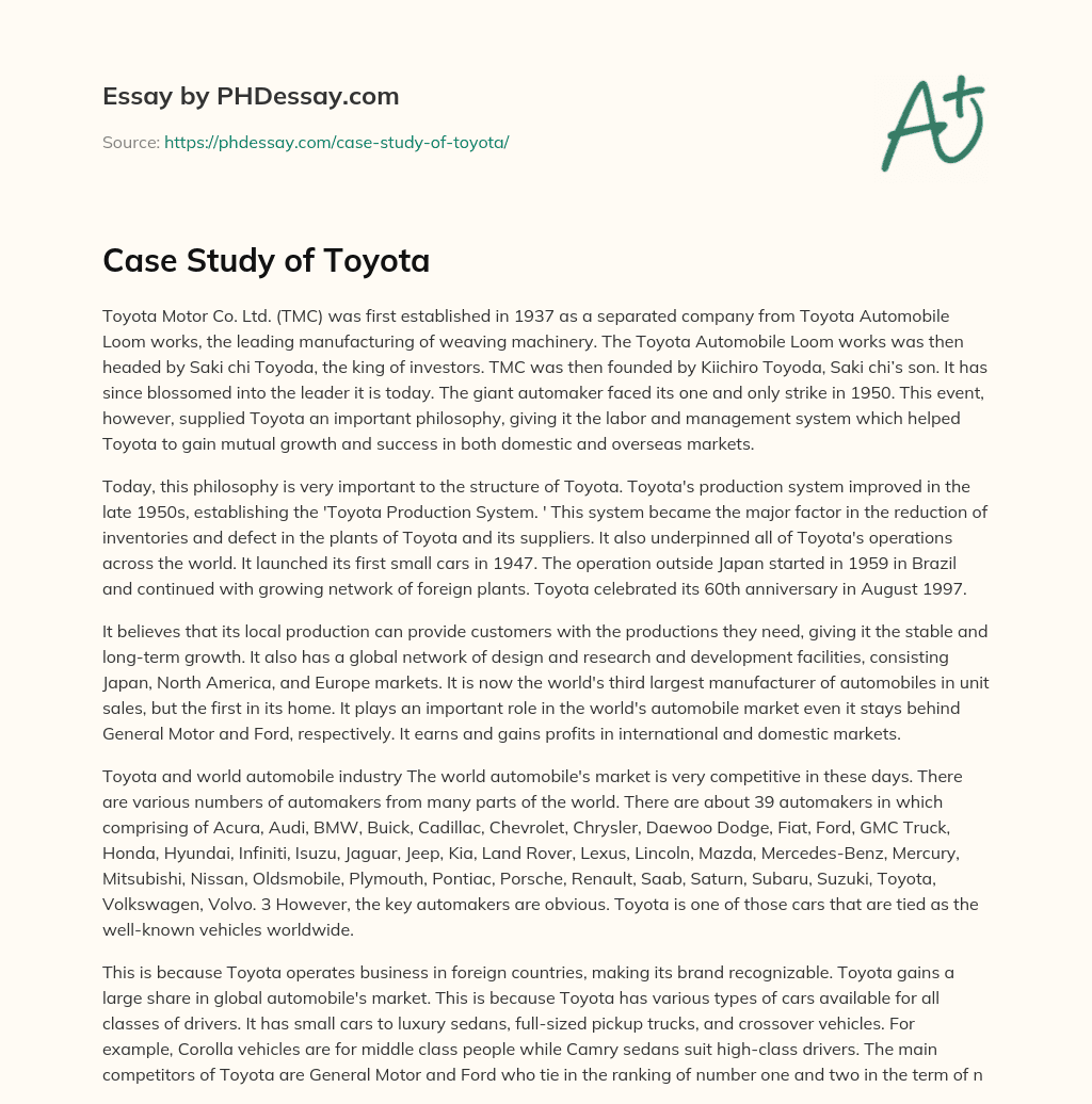 Case Study of Toyota essay