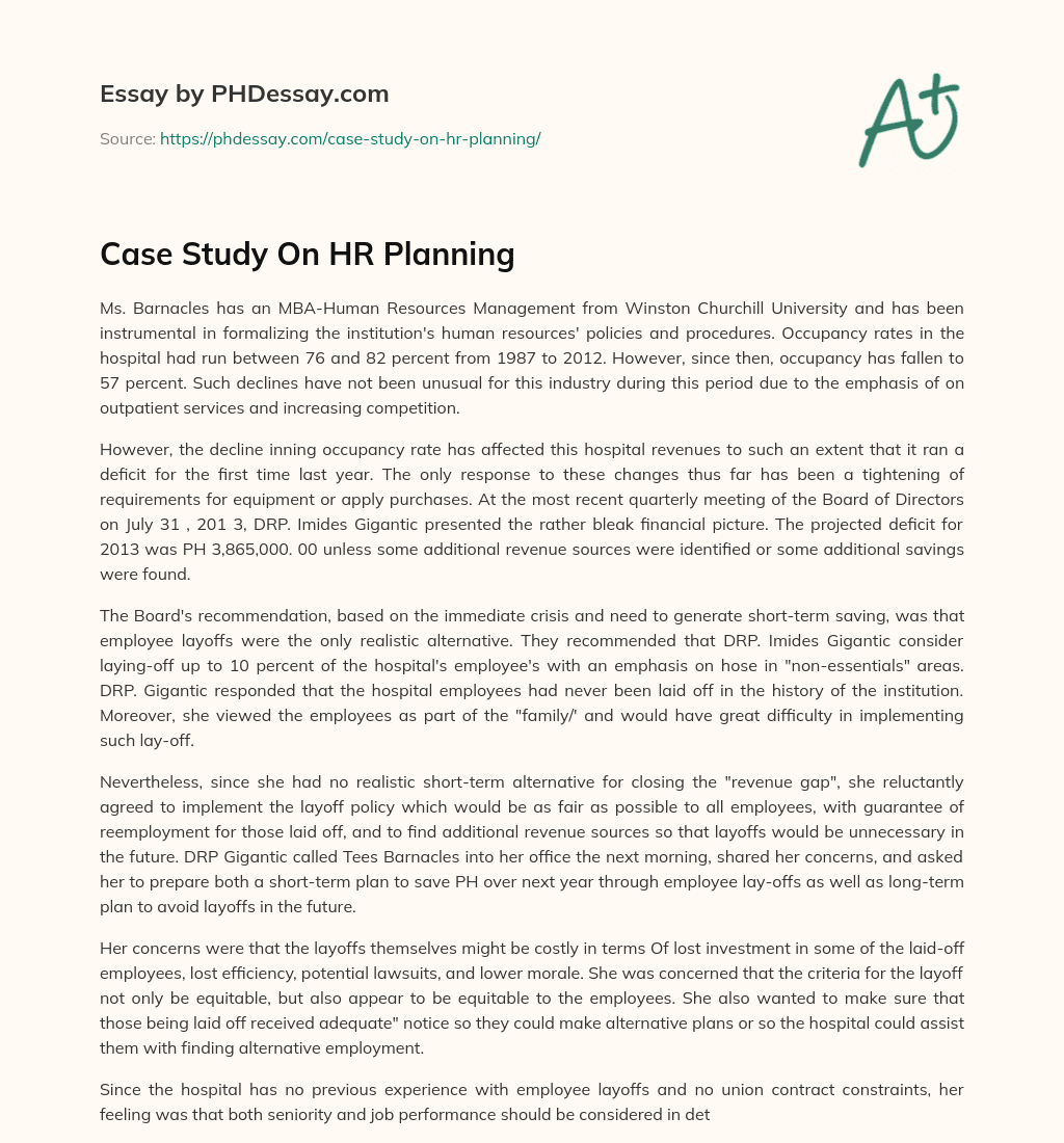 Case Study On HR Planning essay