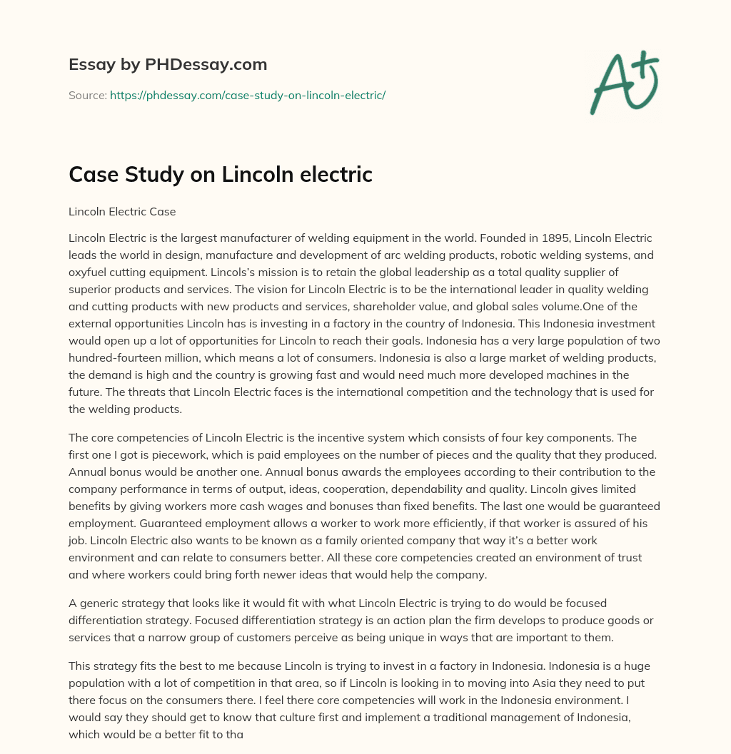 lincoln electric harvard case study