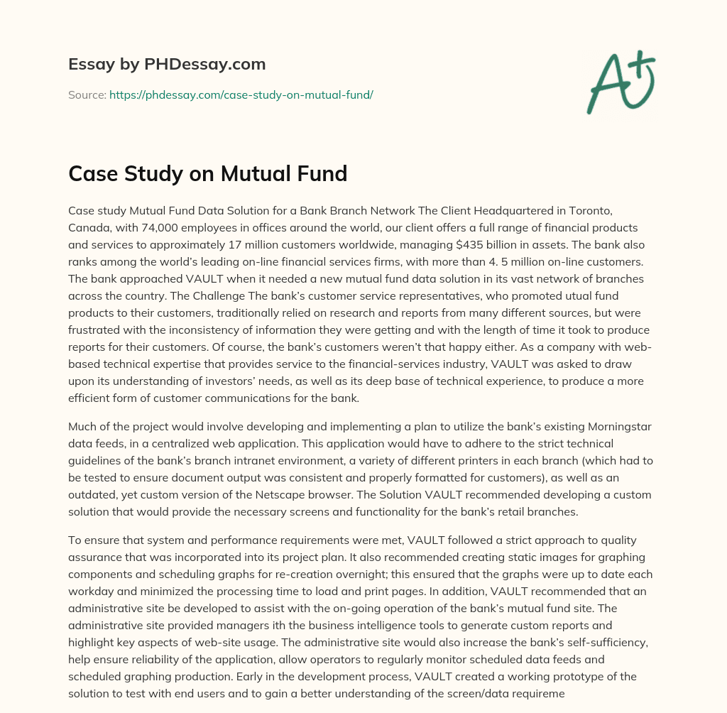 Case Study on Mutual Fund essay