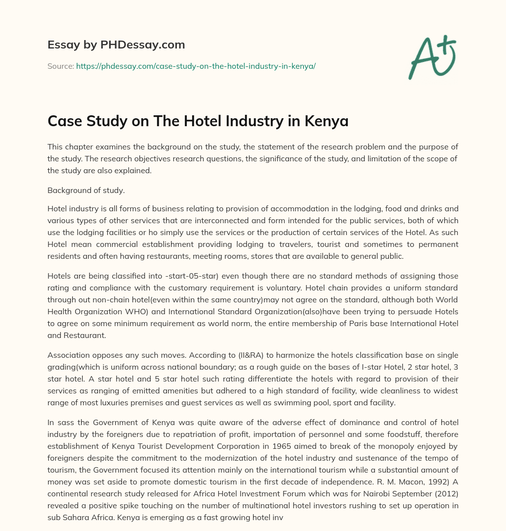 Case Study on The Hotel Industry in Kenya essay