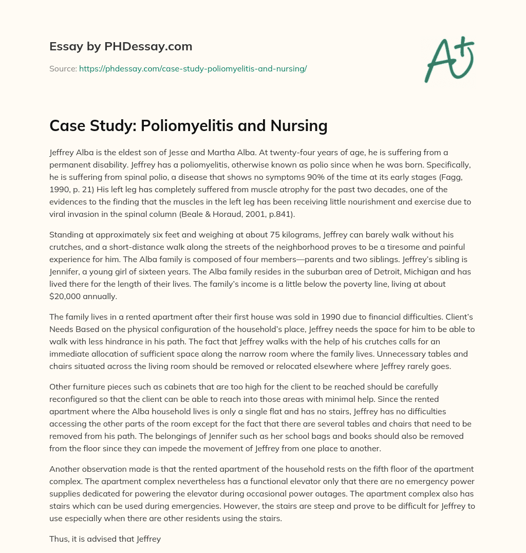 Case Study: Poliomyelitis and Nursing essay