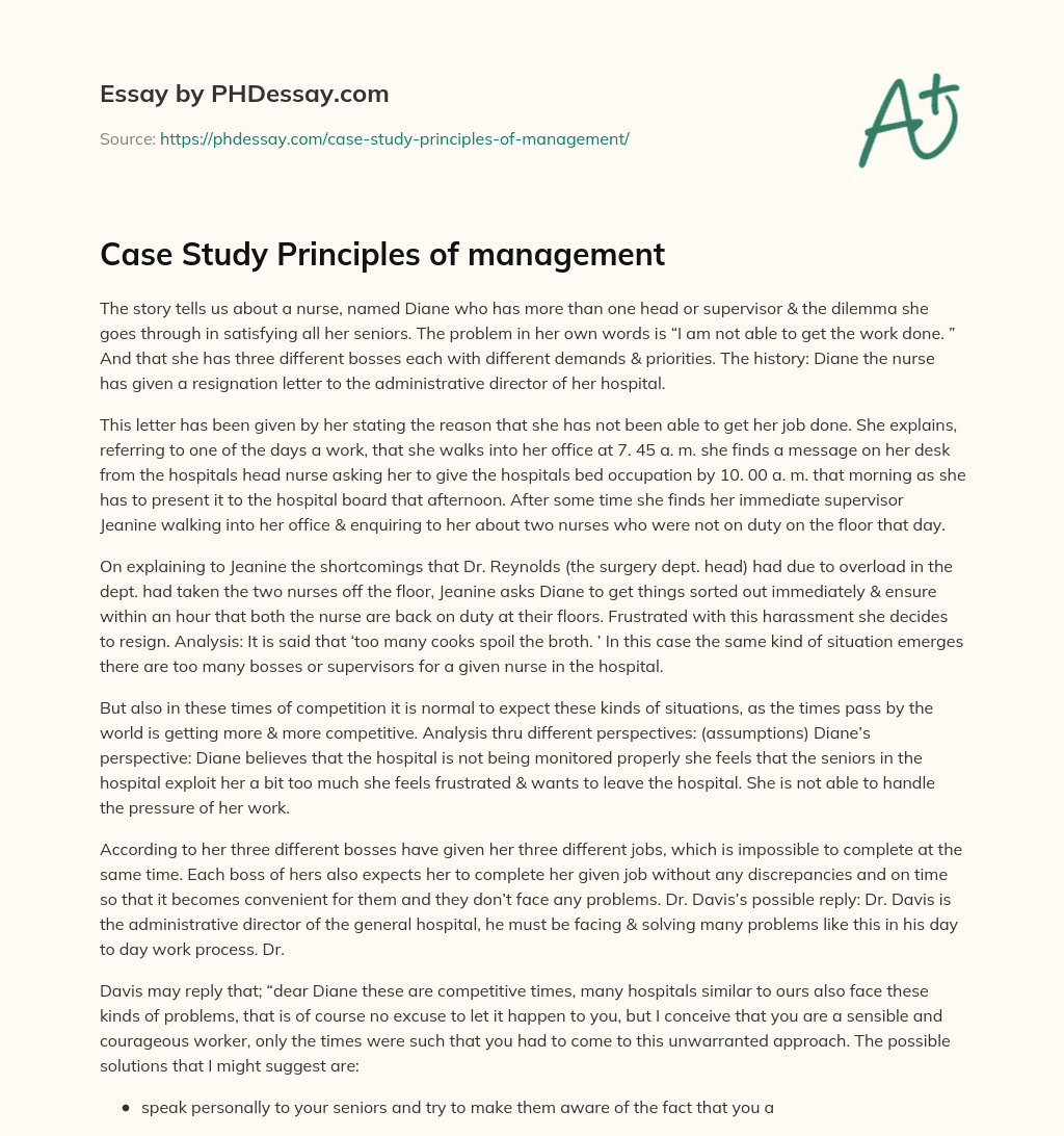 case study for principles of management