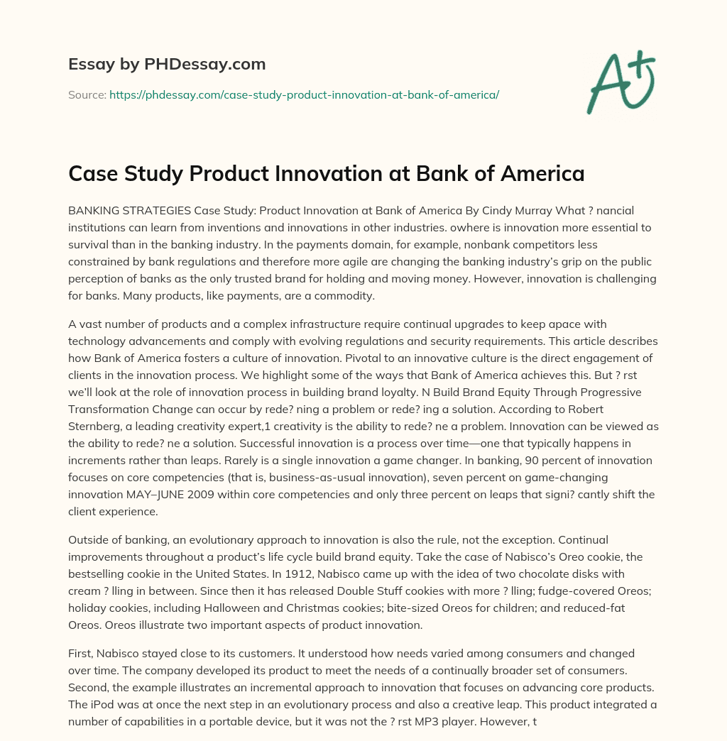 Case Study Product Innovation at Bank of America essay