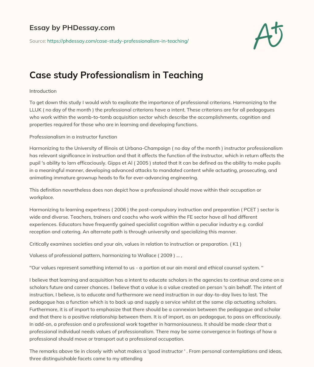 case study on teaching professionalism