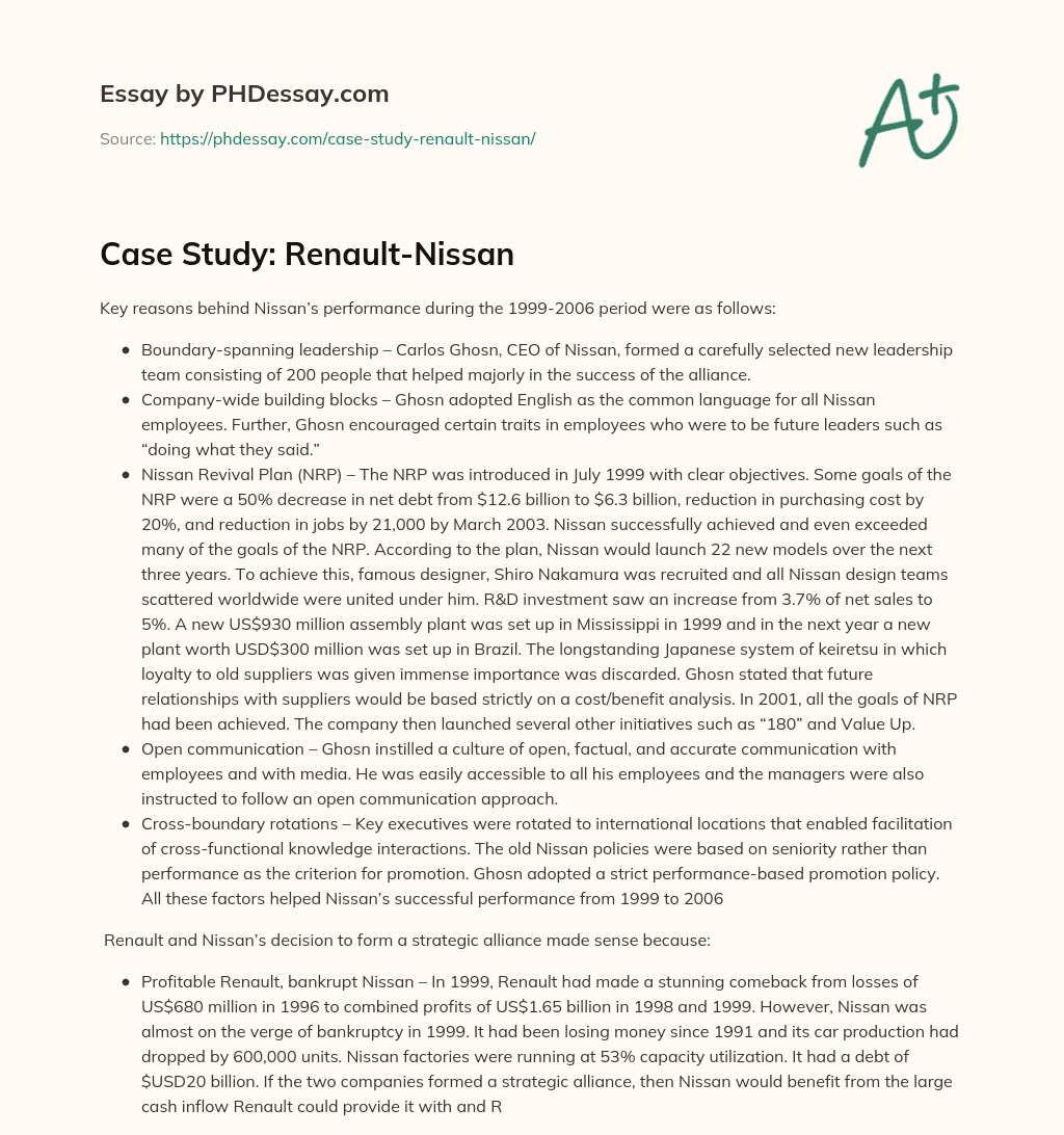 Case Study: Renault-Nissan essay