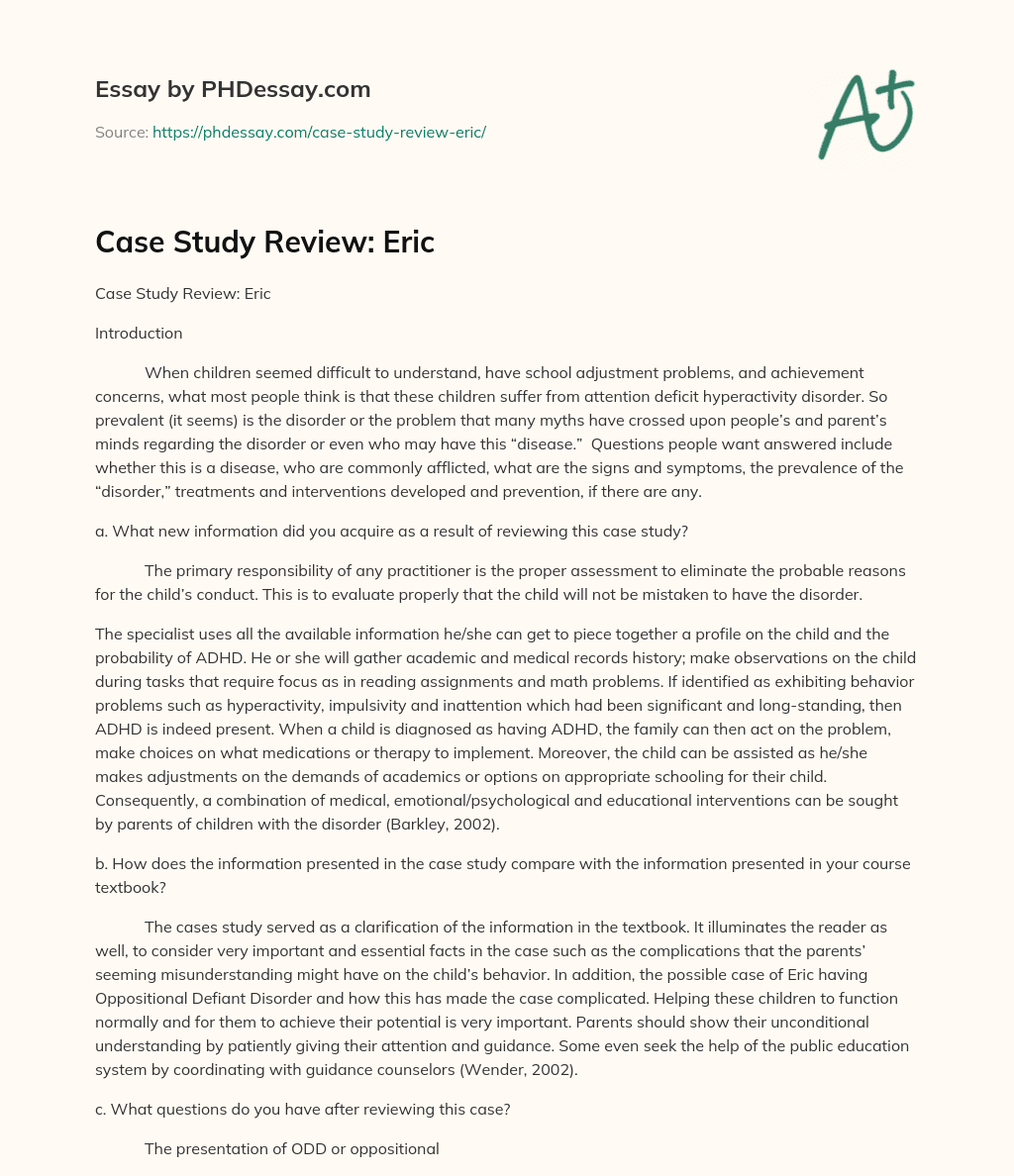 Case Study Review: Eric essay