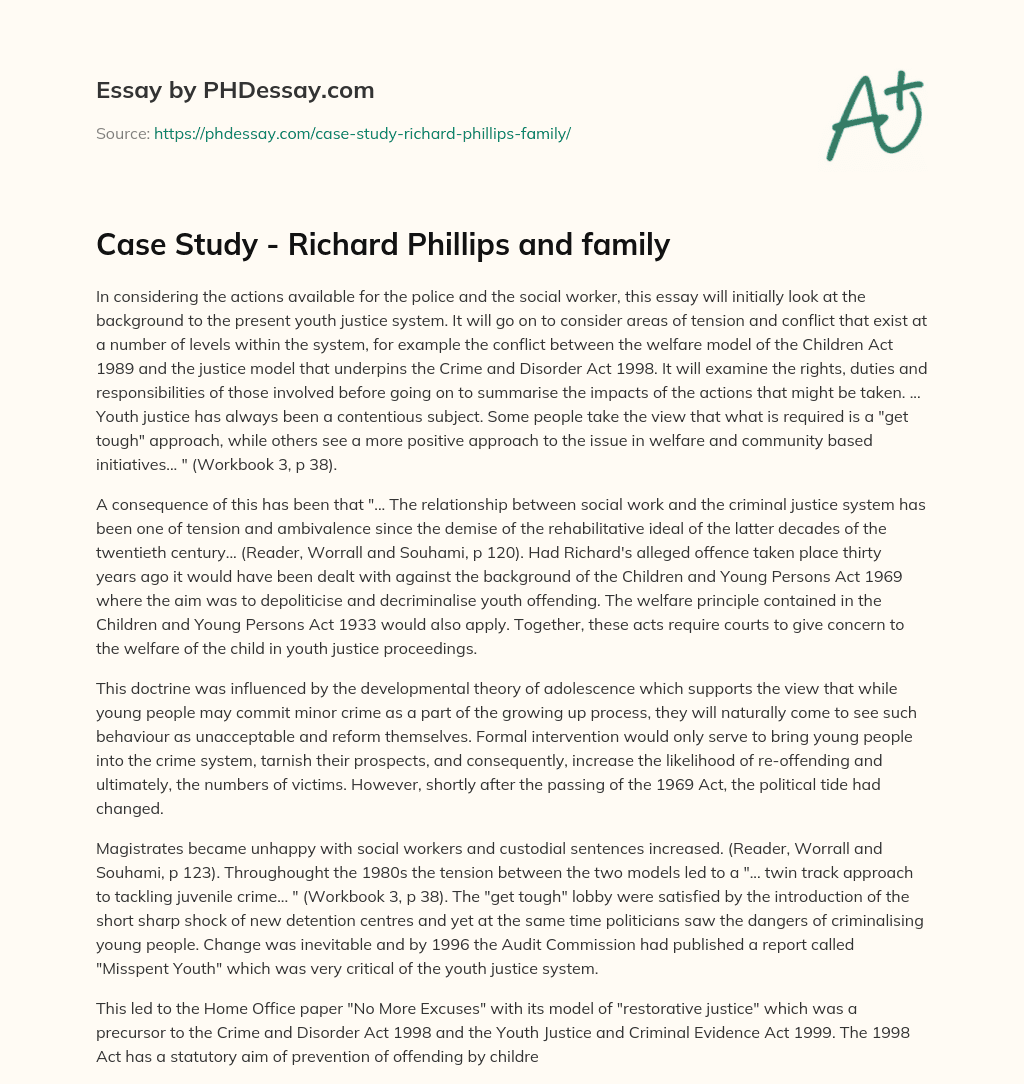 Case Study – Richard Phillips and family essay