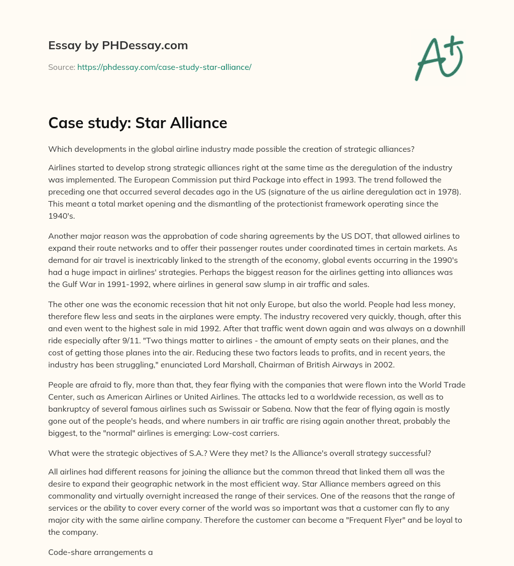Case study: Star Alliance essay