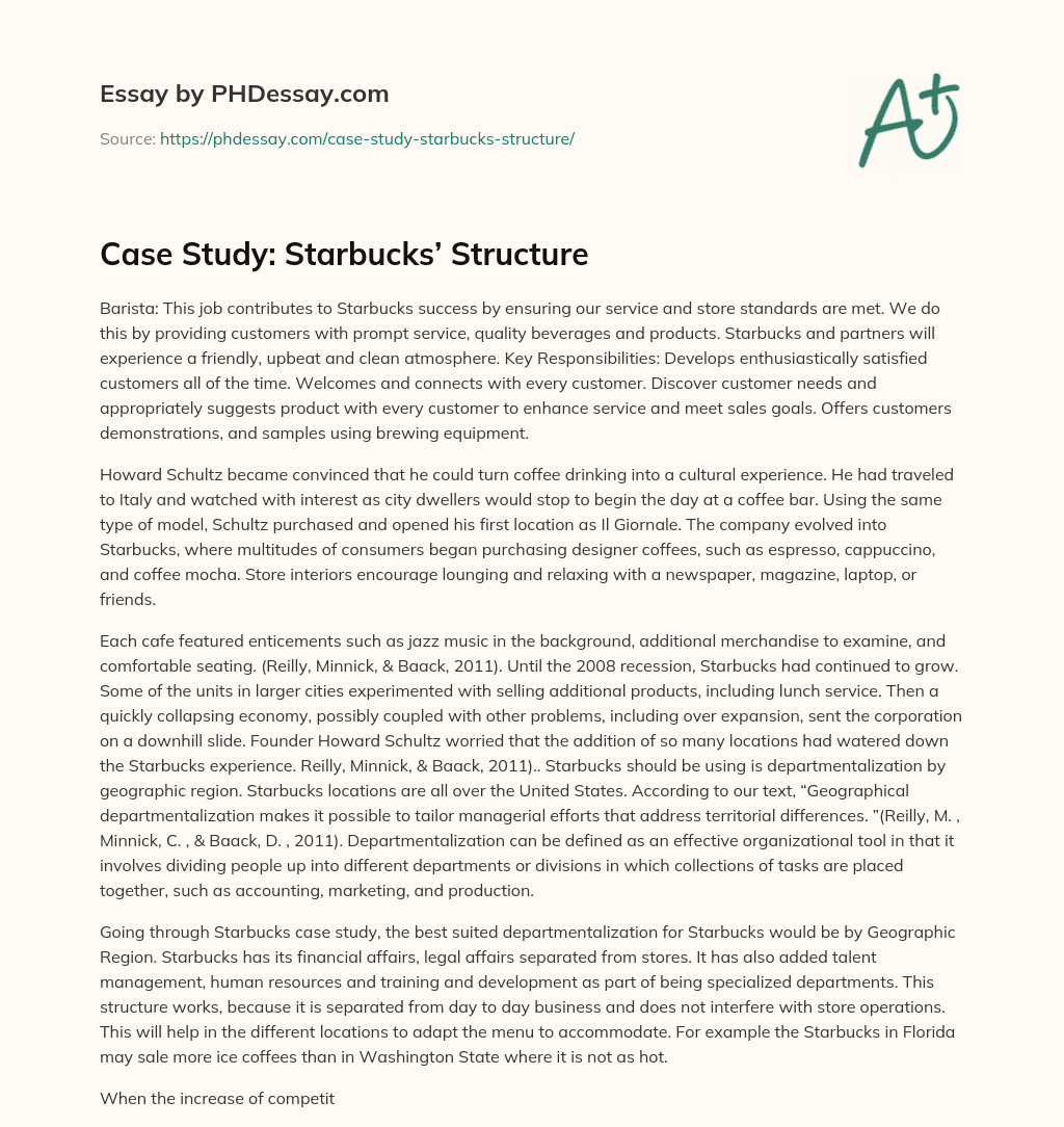 Case Study: Starbucks’ Structure essay