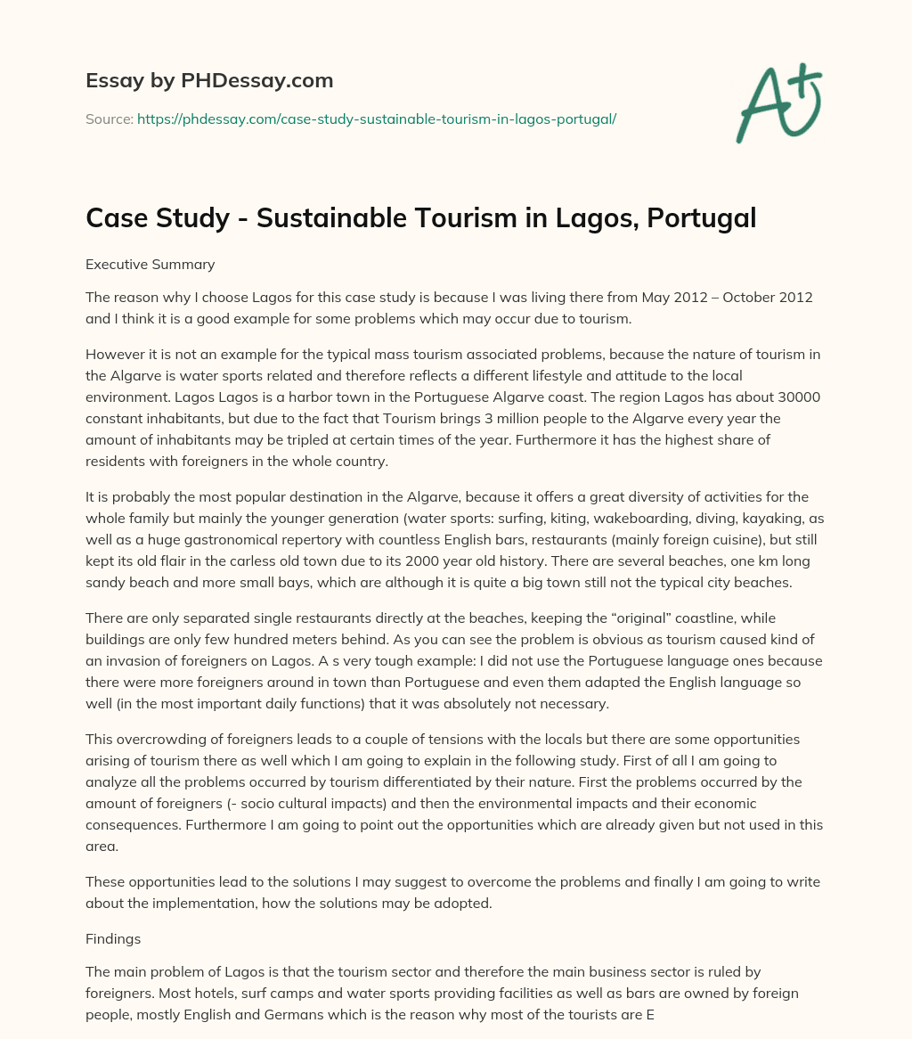 Case Study – Sustainable Tourism in Lagos, Portugal essay