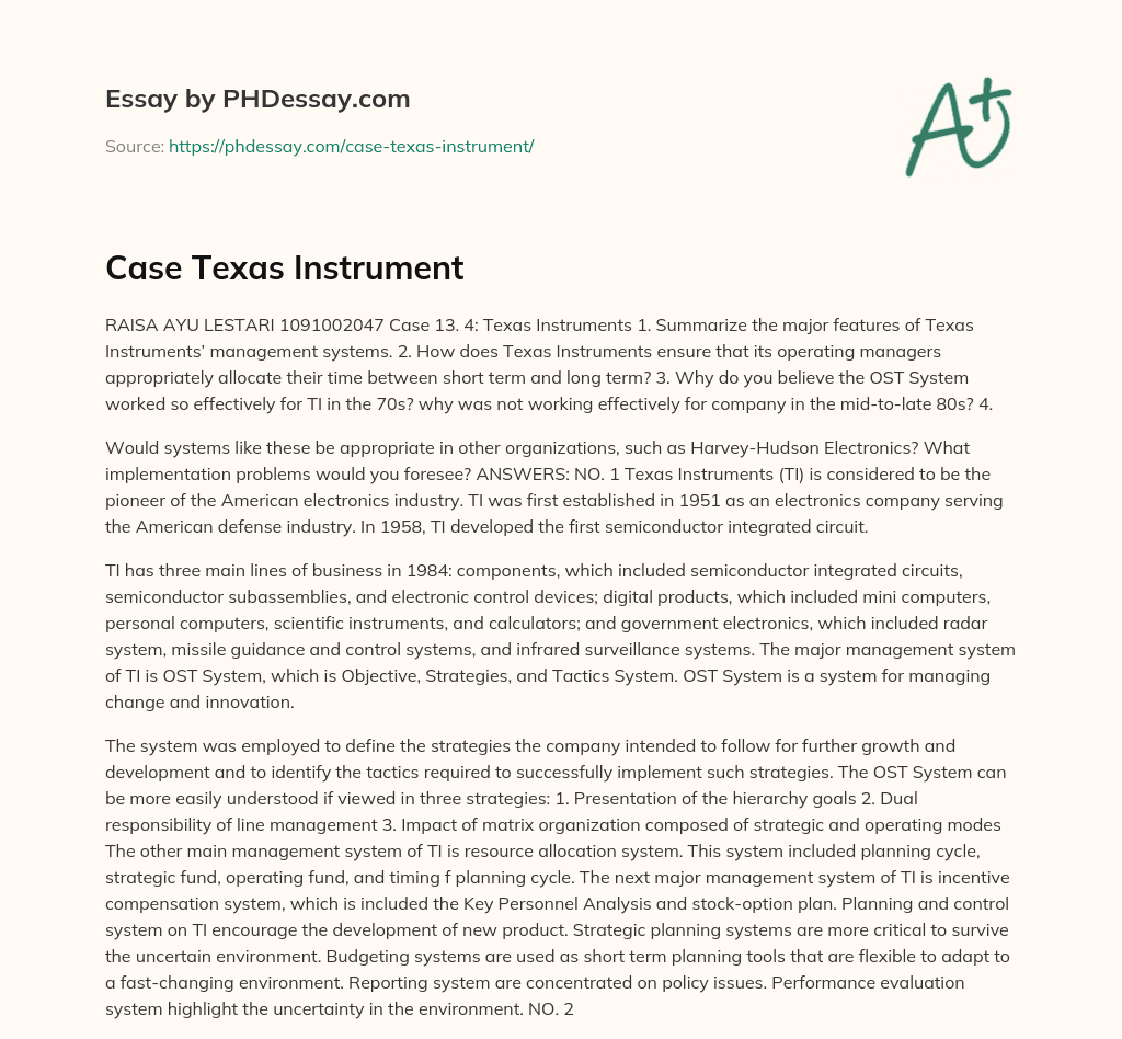 Case Texas Instrument essay