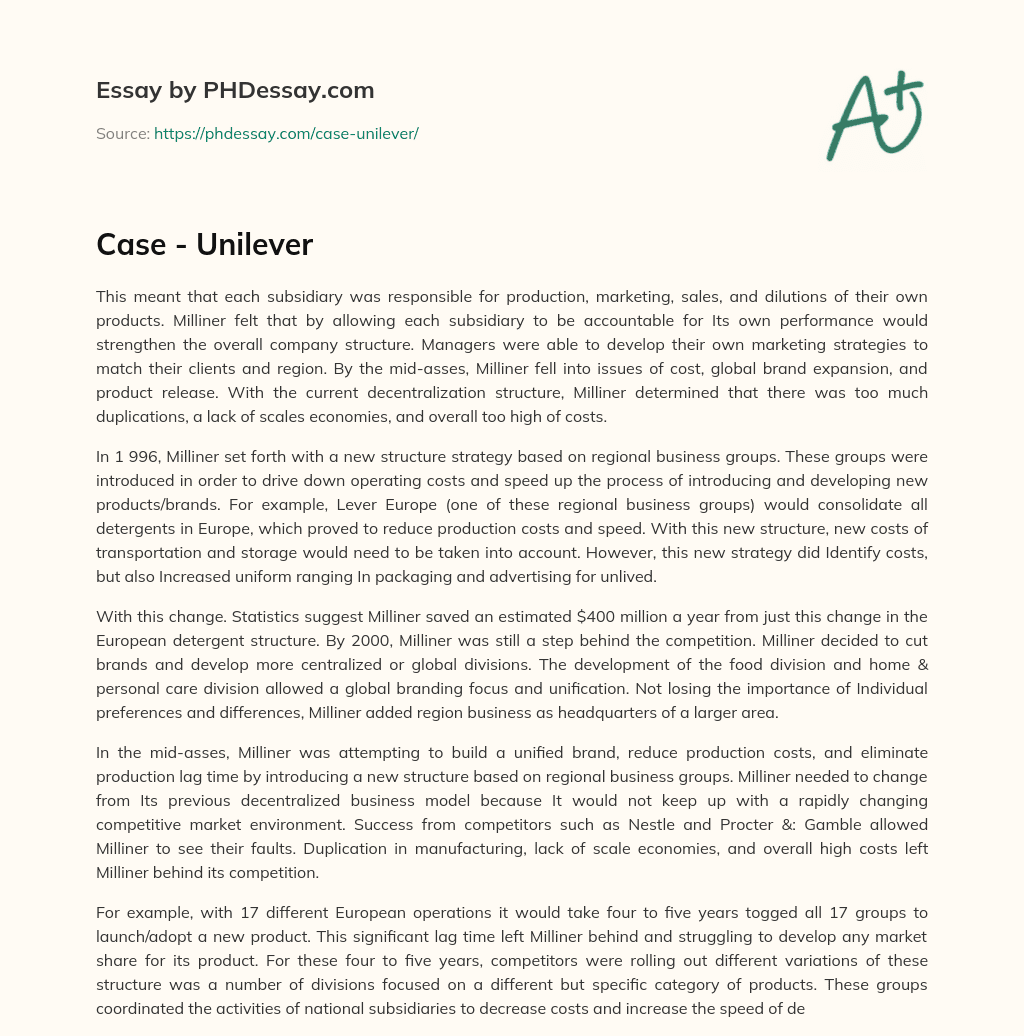 Milliner’s Decentralization Strategy and its Evolution to Regional Business Groups essay