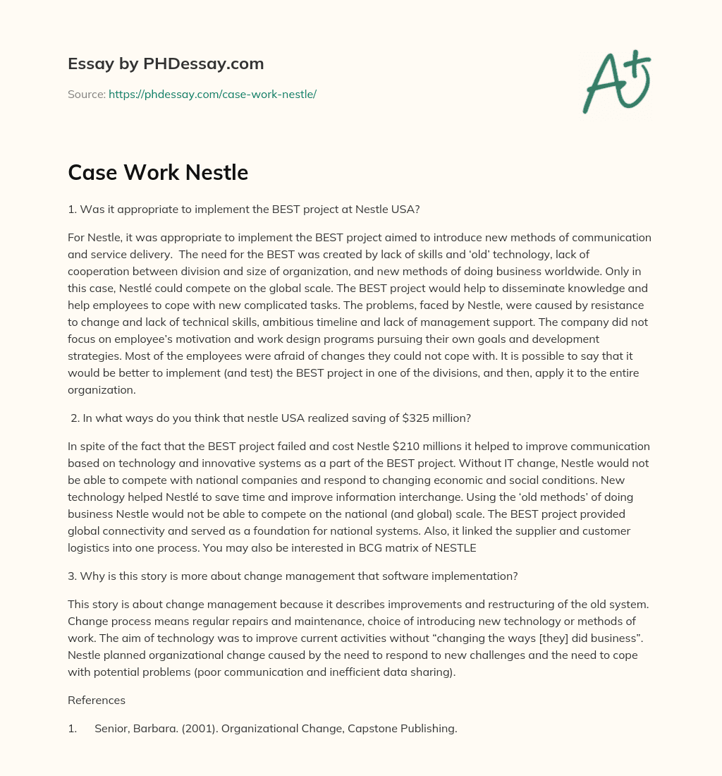 Case Work Nestle essay