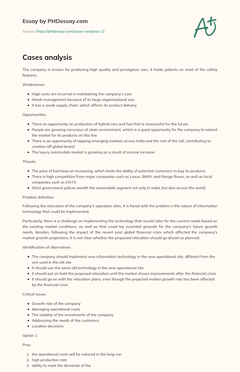 Cases analysis essay