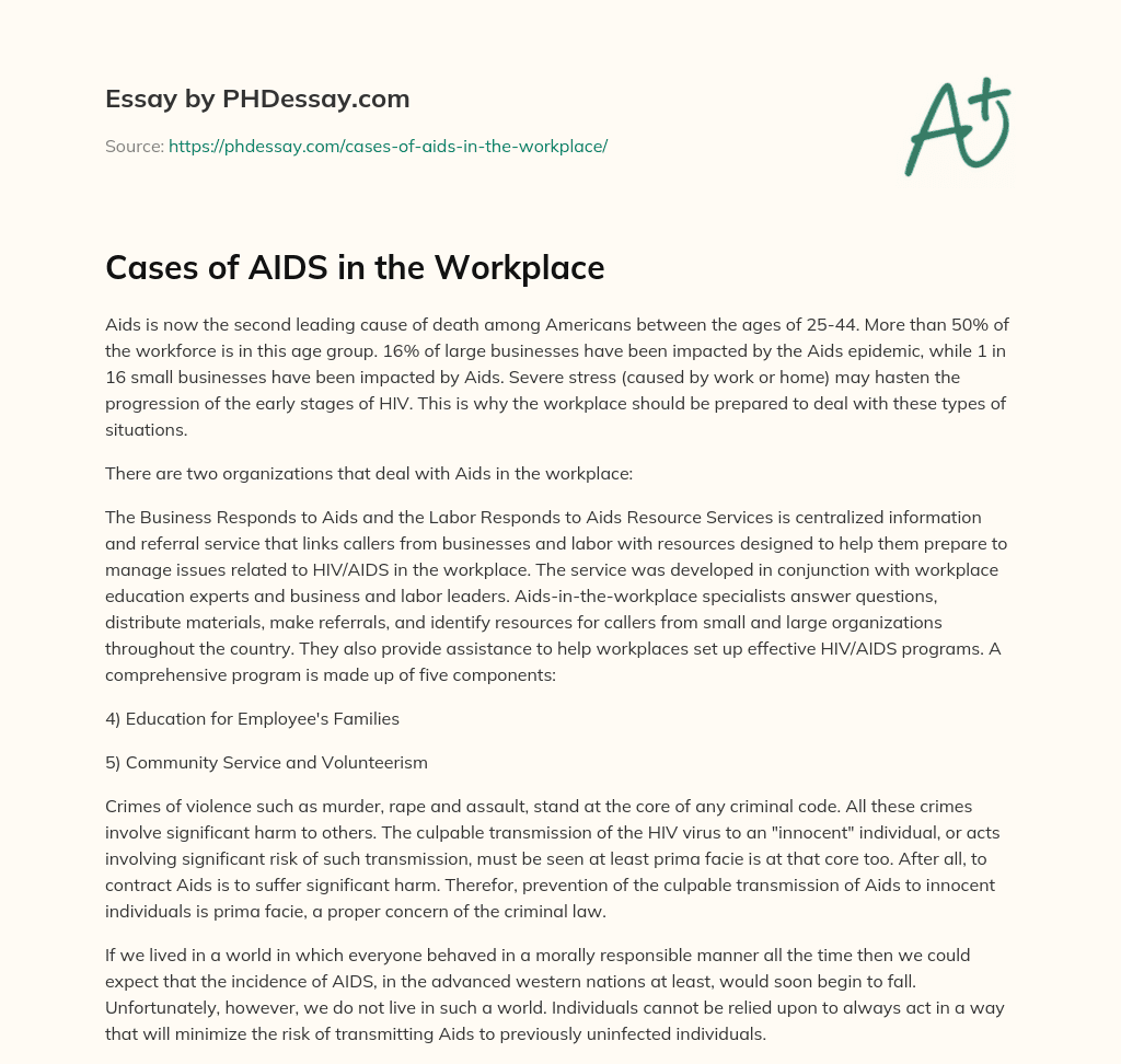 Cases of AIDS in the Workplace essay