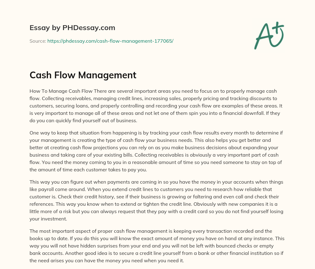 Cash Flow Management essay
