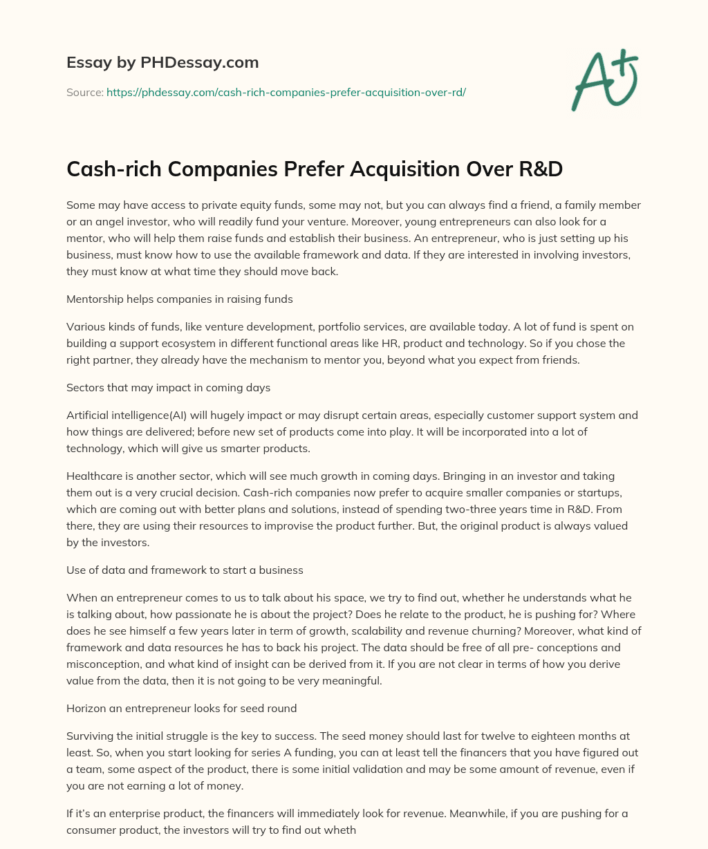 Cash-rich Companies Prefer Acquisition Over R&D essay