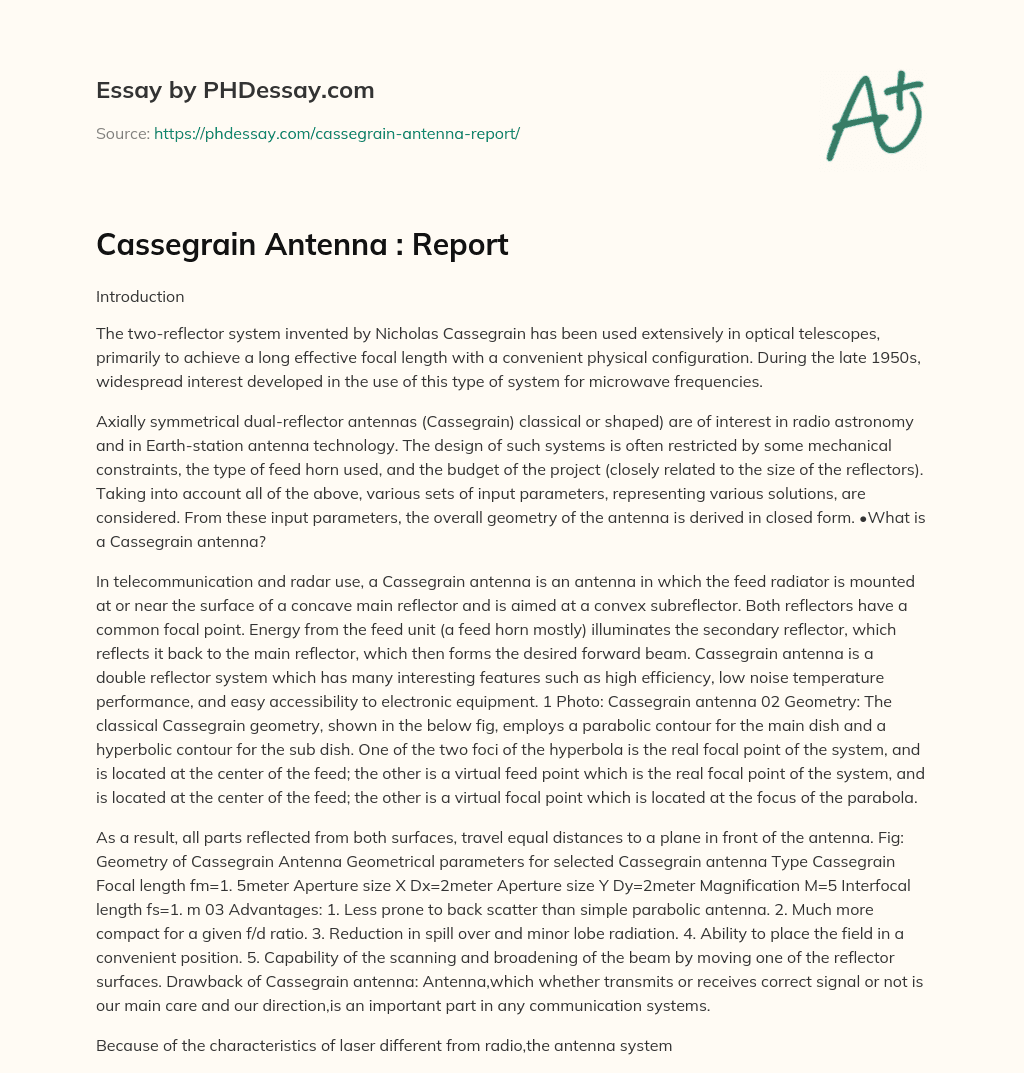 Cassegrain Antenna : Report essay