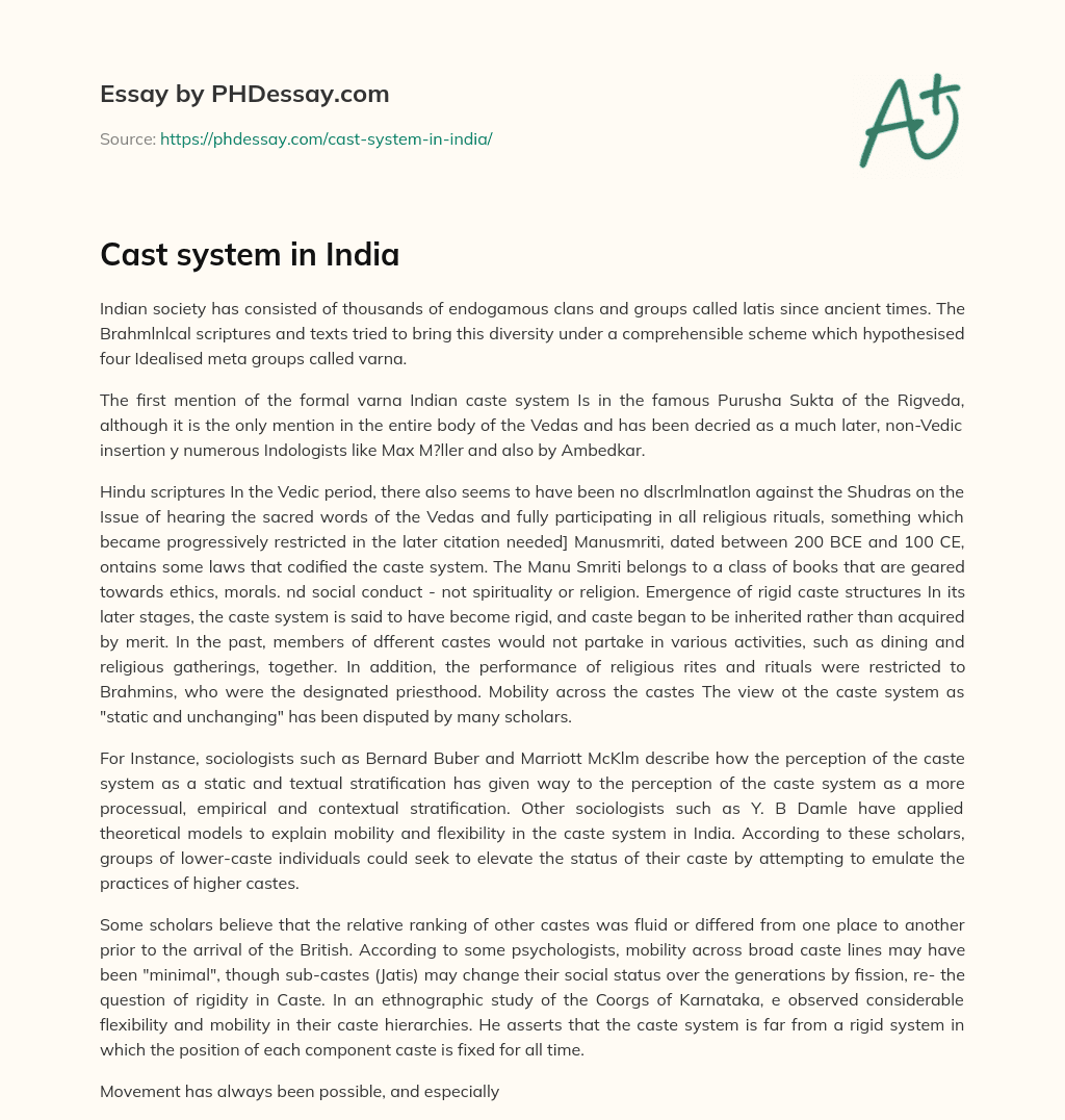 Cast system in India essay