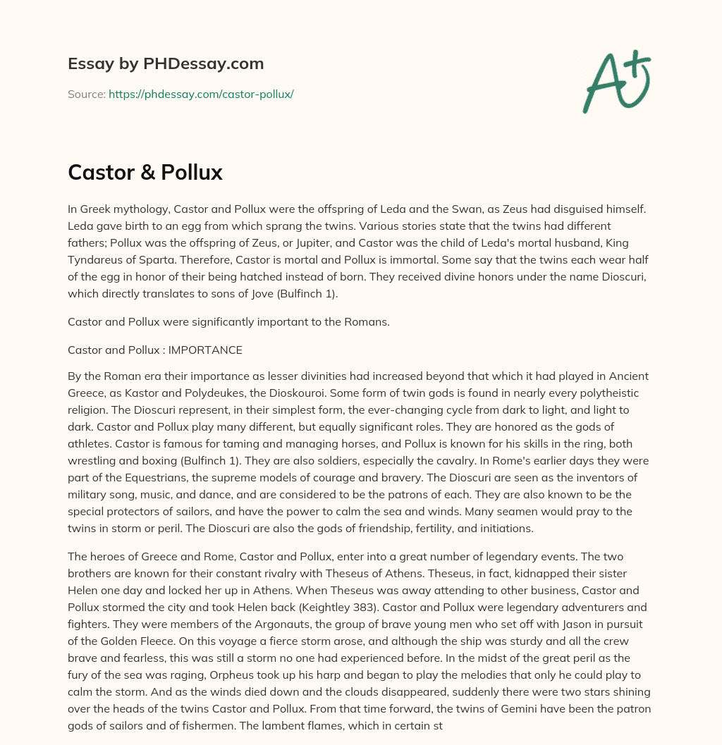 Castor & Pollux essay